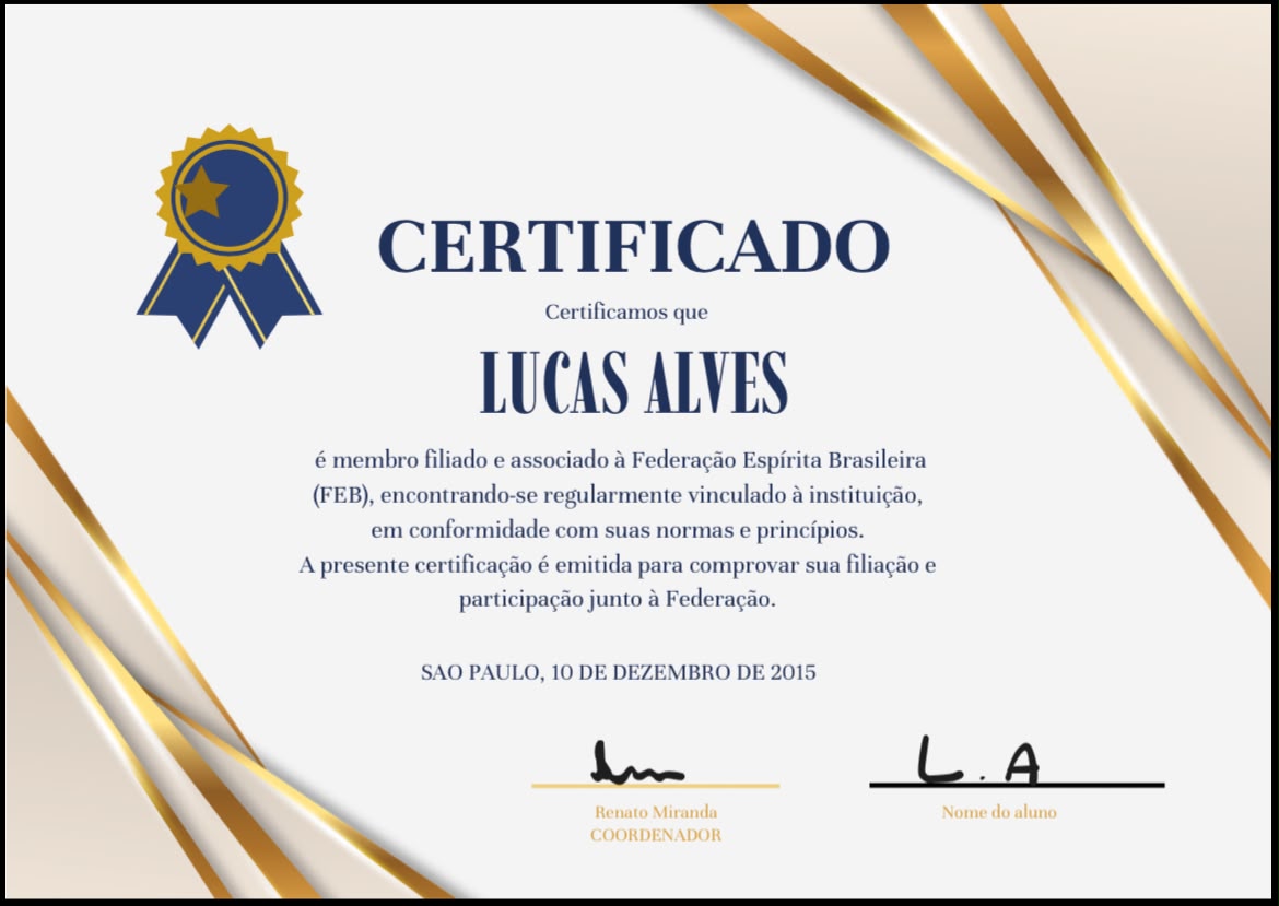 Certificado de filiação à Federação Espírita Brasileira
